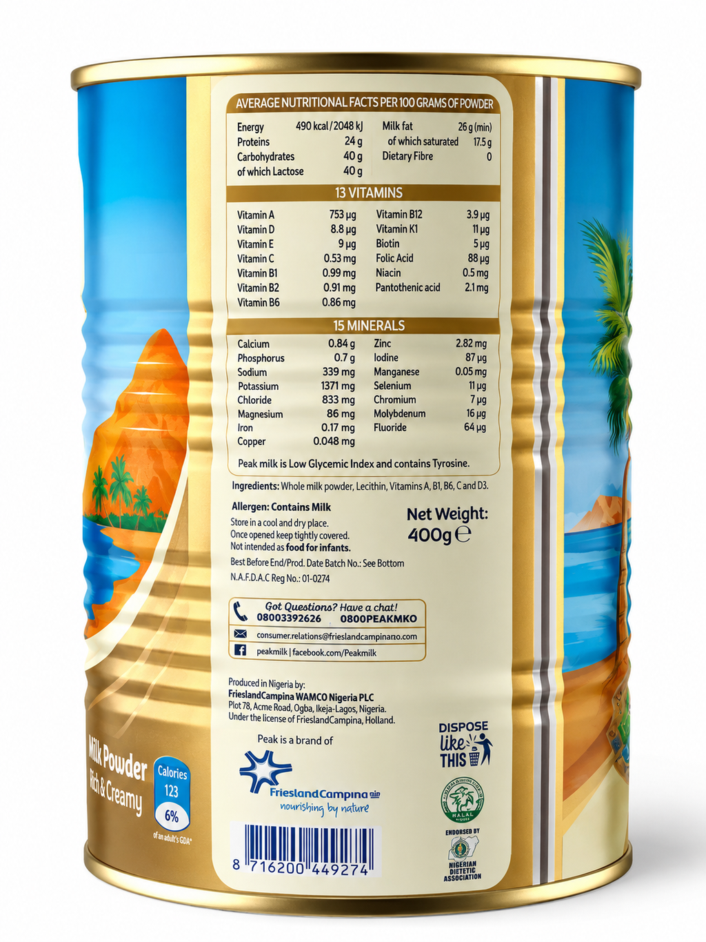 PEAK FULL CREAM 400g INSTANT WHOLE MILK POWDER